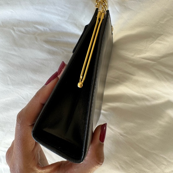 *SOLD*Authentic Salvatore Ferragamo Leather Black Bow Bag w/ Gold Chain - Picture 7 of 17